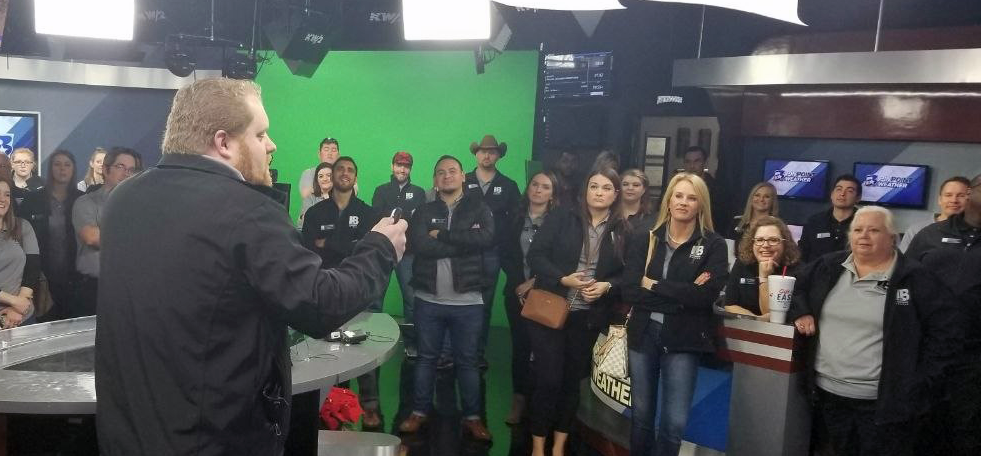 Addressing the newsroom team on the studio floor