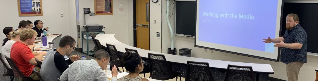Josh Gorbutt leading a 'Working with the Media' seminar